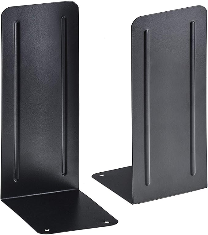Acrimet Bookends for Shelves, Heavy Duty Steel Metal Book Ends, Non-Skid Book Stopper, Book Storage Holder for Home, Library, Jumbo Large Size 9" H x 4" W x 4 1/2" D, (Black) (1 Pair / 2 Pieces)