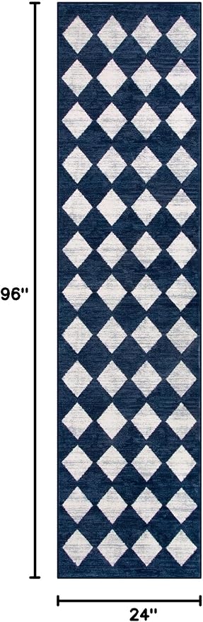 Lahome Zelie Checkered 2x8 Hallway Runner Rug,Soft Kitchen Runner Rugs Non Skid Washable,Blue Bathroom Carpet Runners,Moroccan Trellis Low Pile Rug Runners for Entryway Laundry Room Foyer(2'x8',Blue)
