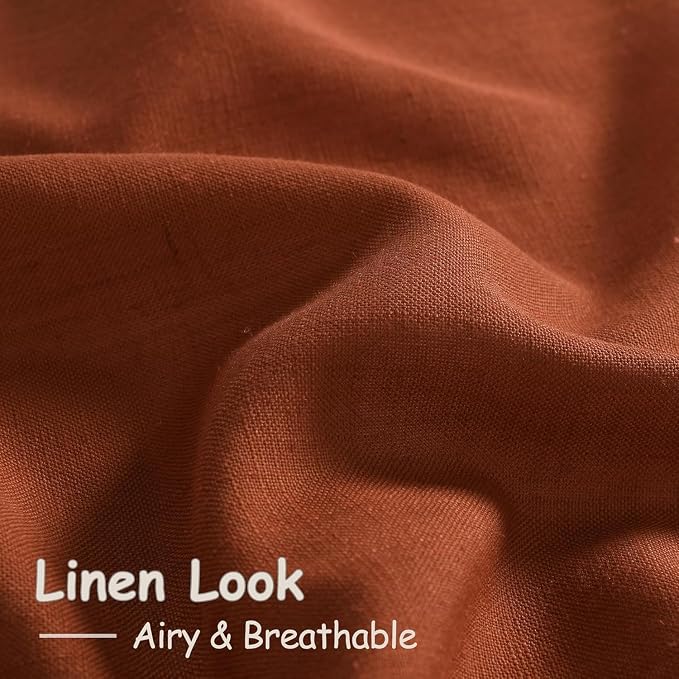 Nanspring Extra Wide Terracotta Curtains for Living Room 102 Inches Long Back Tab and Rod Pocket Linen Semi Sheer Farmhouse Boho Floor to Ceiling Curtain for Bedroom Office Luxury 100x102, 2 Panels