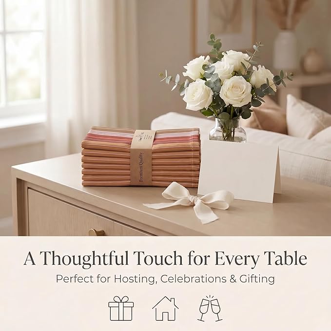 Urban Villa Cloth Napkins 100% Cotton Highly Absorbent Washable Reusable Premium Dinner Napkins Ideal for Gifts for Mothers Day Hotel Farmhouse - Harvest Multi Dobby Stripes (20" x 20", Set of 12)