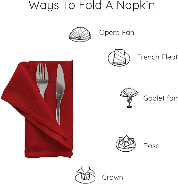 Encasa XO Deep Red Cloth Napkins Set of 6, 17"x17" | Solid Color Cotton Dinner Napkins | Washable & Reusable Wedding Napkins for Holiday Dinners, Party, & Everyday Table Decor