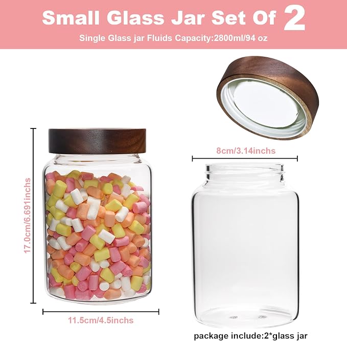 40 oz Glass Jars with Airtight Lid Spice Herb Jar Glass Coffee Ground Canister Clear Food Storage Jar for Sugar Cookies Tea Bean Spice Bath Salts (1200ml/40oz-2pack-A)