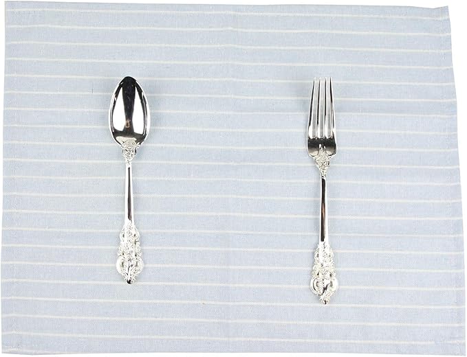 White Striped Linen Cotton Dinner Cloth Napkins - Set of 12 (40 x 30 cm) - for Events & Home Use (Sky Blue)