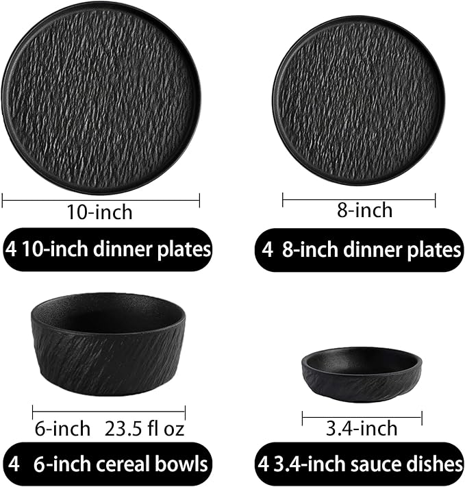 Matte Ceramic Dinnerware set for 4, 16 Pieces, Kitchen Plates and Bowls Set Porcelain, Dish set for 4, Dishware Sets Stoneware Dinner Plates Sets Platos de Cocina Vajilla