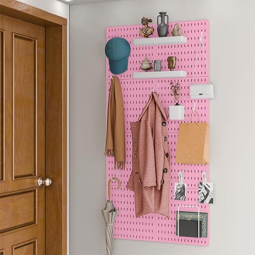 Pegboard Combination Kit for Wall Organizer, Wall Mounted Peg Board Kits for Kitchen, Bedroom, Office, &Bathroom, 4 Pieces Black Pegboards and 14 Accessories, 22" x 22"