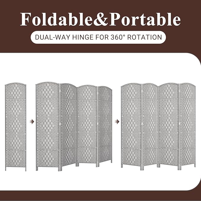 HALLYBEE Room Divider, Room Dividers and Folding Privacy Screens, 16in Privacy Screen, 4 Panel Temporary Wall Partitions, 6ft Space Separation Panel Screen, Stone Grey