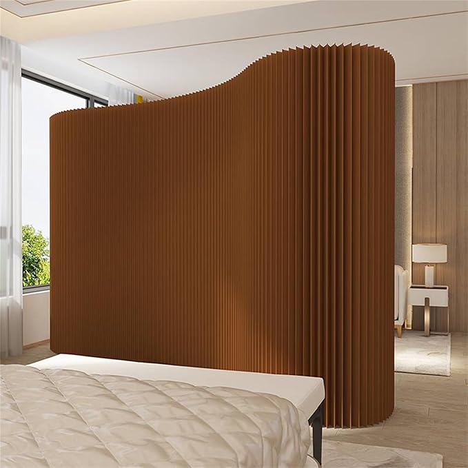 Folding Room Dividers, Portable Paper Partition, Retractable Privacy Screen for Dorm Studio Office Dressing Room Beauty Salon, Versatile Shapes, Easy for USE and Storage, Brown