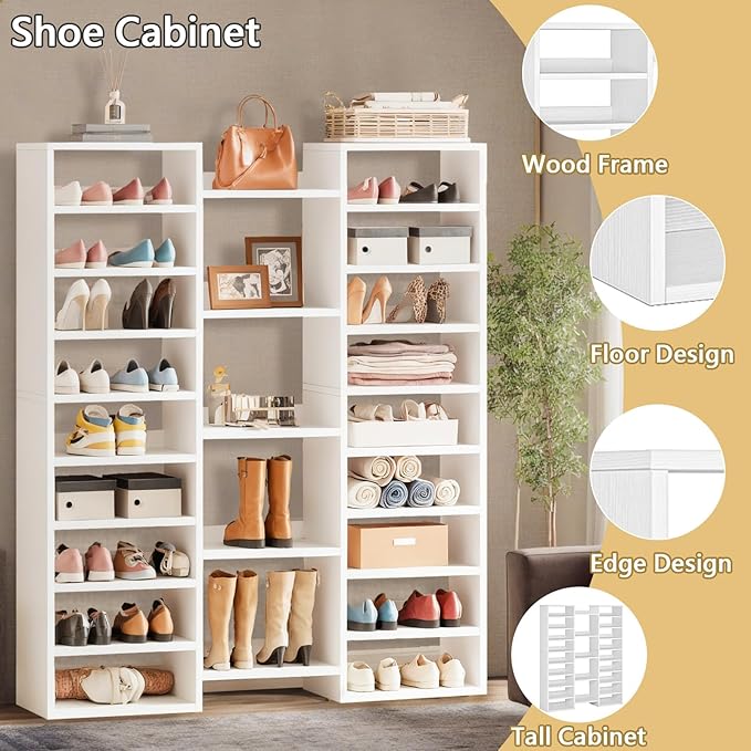 9-Tier Shoe Rack, Large White Shoe Storage Cabinet for Entryway, 46 Pairs Freestanding Shoe Organizer with 22 Cubbies, Modern Tall Wooden Shoe Shelf for Closet, Hallway, Bedroom, 59 Inch