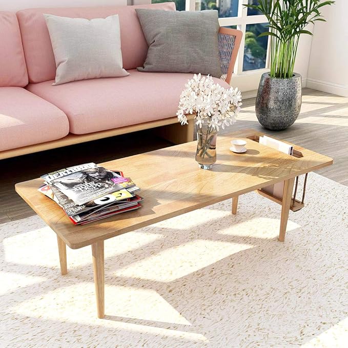 WoodShine Mid Century Modern Mini-Swing Wooden Coffee/Tea Table, Real Solid Wood Cafe Table for Home Living Room,Office, Length of 47.25 inches,Natural