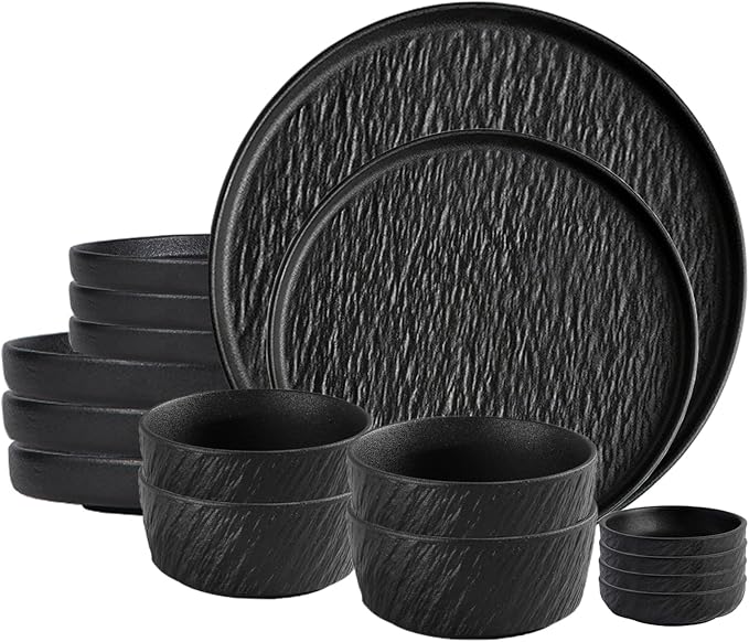 Matte Ceramic Dinnerware set for 4, 16 Pieces, Kitchen Plates and Bowls Set Porcelain, Dish set for 4, Dishware Sets Stoneware Dinner Plates Sets Platos de Cocina Vajilla