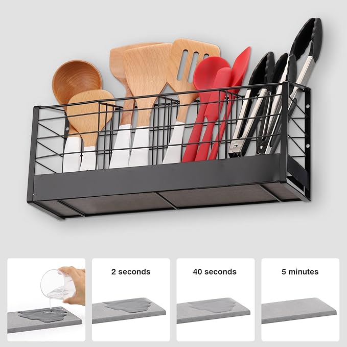 acDesign Kitchen Utensil Holder with 4 Compartments, Wire Cooking Utensil Holder Organizer, Matte Black Metal holder with Base for Kitchen Countertop, Spatula, Tong, Spoon