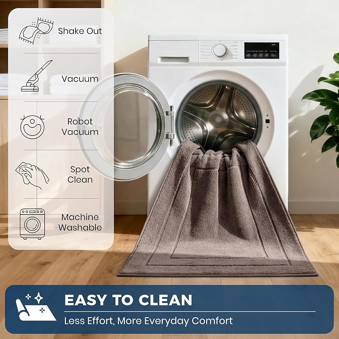 PURRUGS Machine Washable Kitchen Rug Set [2 PCS] (24" x 35.5"+ 24" x 59"), Non-Slip/Skid Kitchen Runner Rugs & Floor Mats, Super Absorbent Soft Standing Mats for Kitchen, Laundry & Sink, Grayish Brown