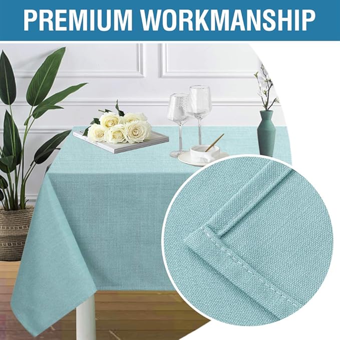 H.VERSAILTEX Linen Textured Table Cloths 54 x 108 Inch Premium Solid Tablecloth Spill-Proof Waterproof Table Cover for Dining Buffet Feature Extra Soft and Thick Fabric Wrinkle Free, Aqua