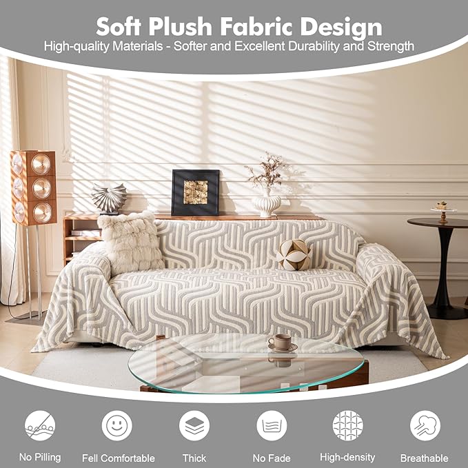 WEYOND Soft Plush Couch Cover, Washable Sofa Cover with Non-Slip Backing, Furniture Protector for Dogs & Pets, Pet-Friendly Sofa Slipcover (71" x 150", Light Grey)