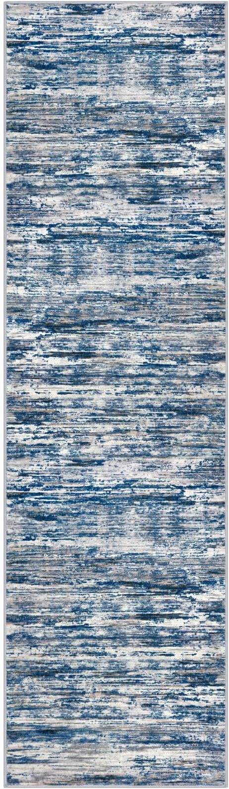 SIILOOM 2x7 Modern Abstract Runner Rug for Hallways, Navy Blue Gray Neutral Multi Super Soft Hallway Decor Kitchen Rugs with Non-Slip, Non-Shedding Washable Rug for Hallways Entryway Bedroom Indoor