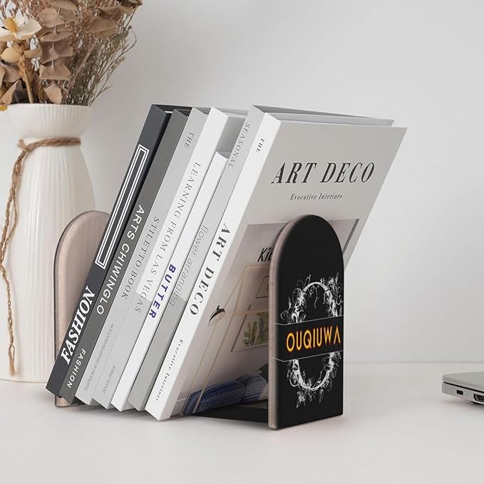 Ouqiuwa Custom Personalized Photo Wood Book Ends L-Shaped for Shelf Holders 2 Pcs, Pictures Text Logo Customizable Book Organizers 4.2 * 6.7 in Decorative for Home Office Library