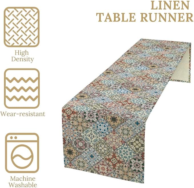 YCness Vintage Floral Boho Table Runner Colorful White Mandala Mexican Flower Dining Table Decor for Kitchen Living Room Party Holiday, 13x36 Inch