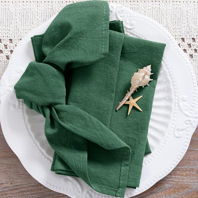 MLMC 4 Pack Emerald Green Cloth Napkins Rustic Washable Cotton Linen Napkins Set of 4 17"x17" Reusable Dinner Napkins Cloth for Wedding Baby Shower Party Decor Use