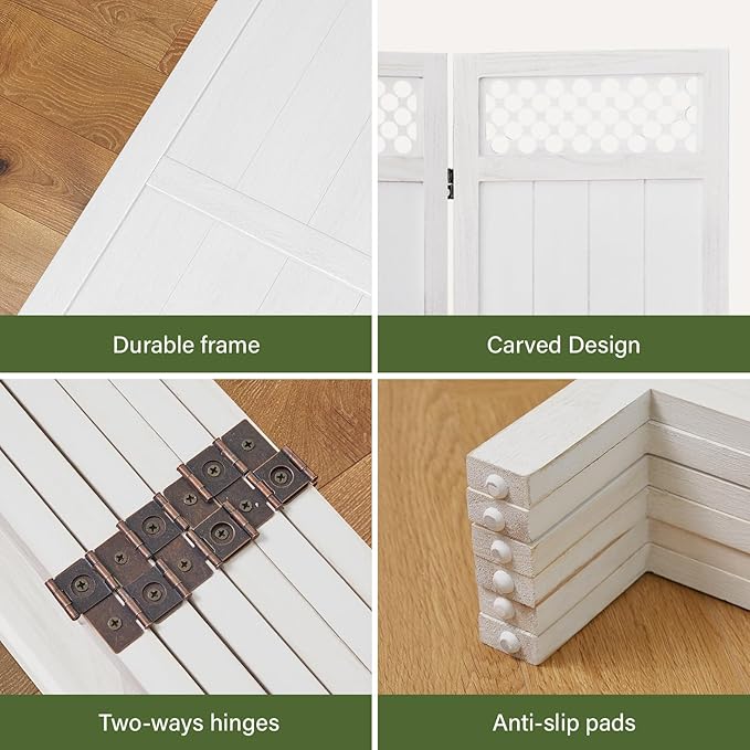 Privacy Screen Room Divider Panel - 67 Inch Tall Natural Wood Folding Partition Room Dividers, No-Assembly Required, Enhance Privacy and Aesthetic Appeal, Ideal for Home or Office White 6 Panel