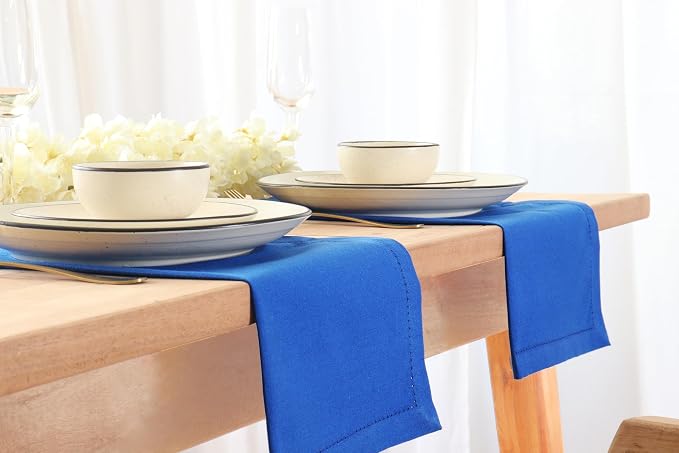 PurpleEssences Set of 12 Hemstitch Cloth Dinner Napkins 100% Cotton - Soft Durable Washable - Ideal for Wedding Spring Easter Summer - Perfect Everyday Use Table Linen 18x18 - Royal Blue