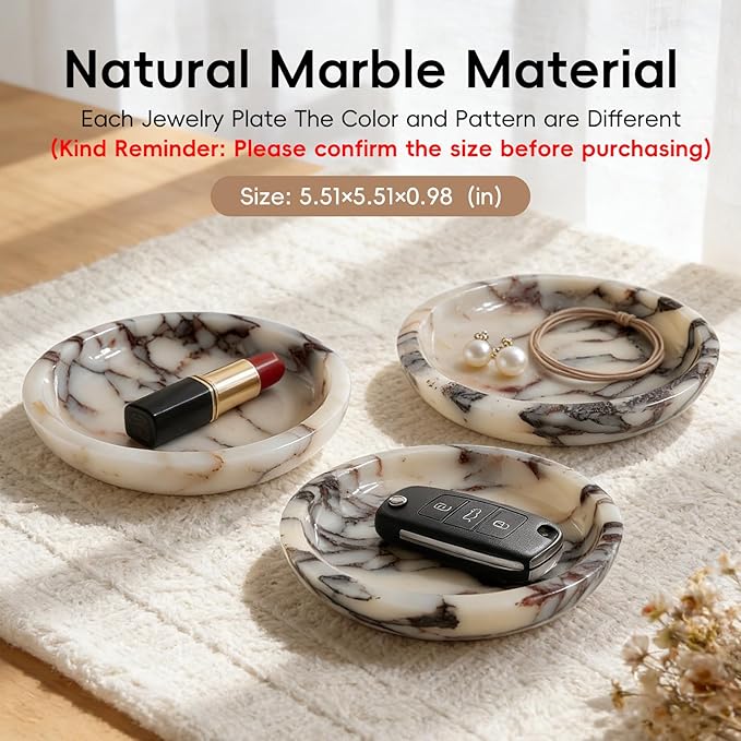 Jewelry Tray,5.5"x5.5" Marble Jewelry Tray for Entryway Table,Countertop Bathroom, Kitchen Dresser,Marble Tray,Waiting for Storage of Small Trinket,Home Decor Organizer