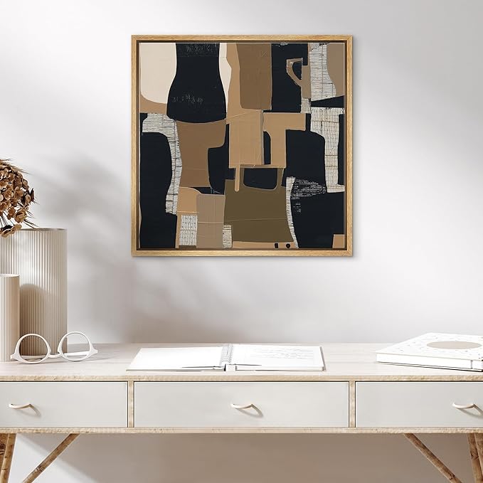 SIGNWIN Framed Canvas Print Wall Art Caramel Geometric Abstract Art Neutral Tone Illustrations Modern Art Decorative Relax/Zen Nordic for Living Room, Bedroom, Office - 24"x24" NATURAL