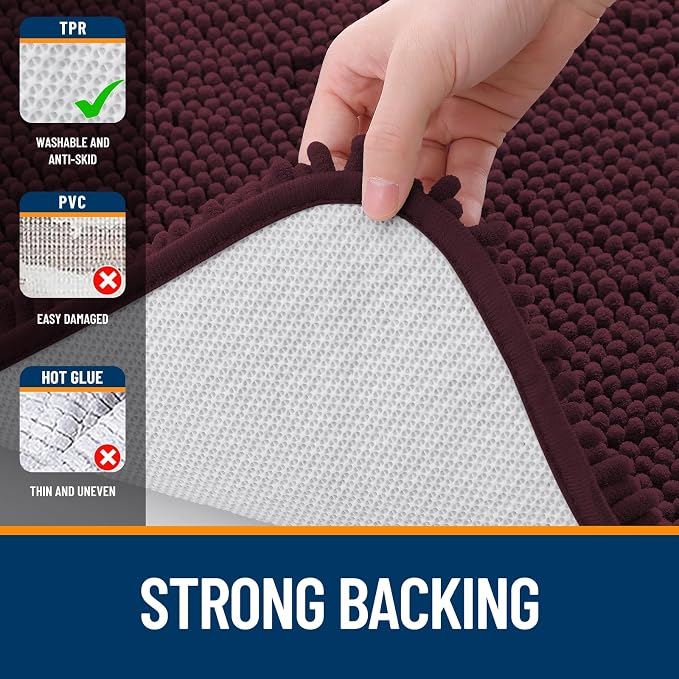 OLANLY Bathroom Rugs 32x20, Extra Soft Absorbent Chenille Bath Rugs, Rubber Backing Quick Dry, Machine Washable Bath Mats for Bathroom Floor, Tub and Shower, Home Decor Accessories, Black Cherry