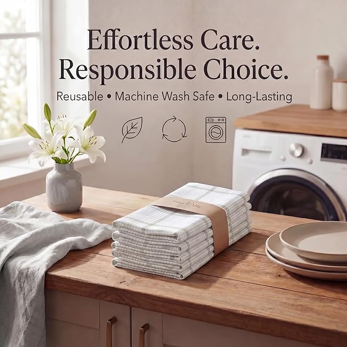 Urban Villa Cloth Napkins 100% Cotton Highly Absorbent Washable Durable Reusable Premium Dinner Napkins Ideal for Gifts for Mothers Day Hotel Farmhouse Parties - Tiny Checks (20" x 20", Set of 12)