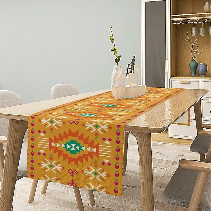 Aztec Southwest Table Runner,Ethnic Style Design Geometric Triditional Kitchen Table Runners Table Setting Decor for Garden Farmhouse Wedding Party Holiday Dinner Home 13x90 Inch