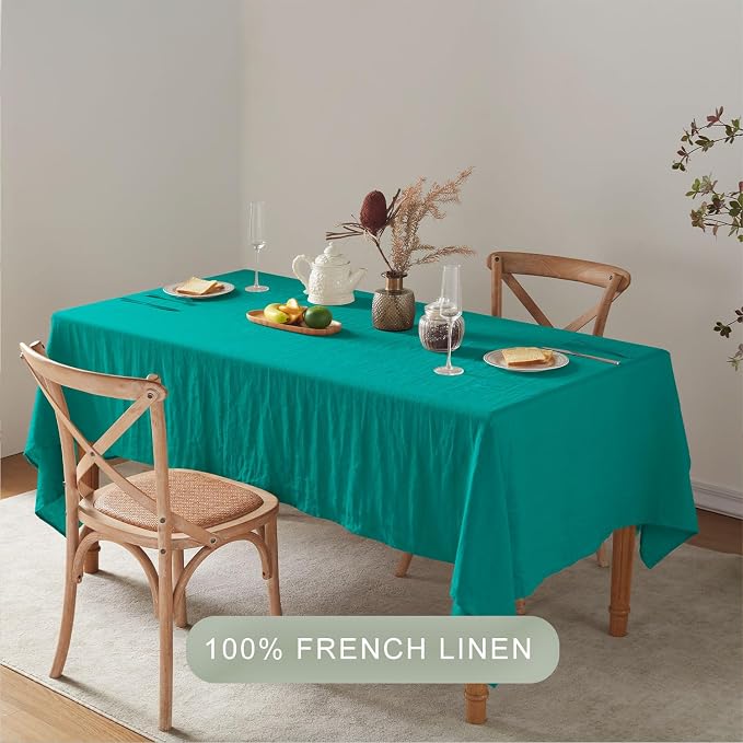 TOSMO 100% French Linen Rectangle Tablecloth, 70LX52W Prewashed Natural Linen Table Cloth for Farmhouse Dining, Buffet Parties, Picnic, Events, Weddings & Restaurants