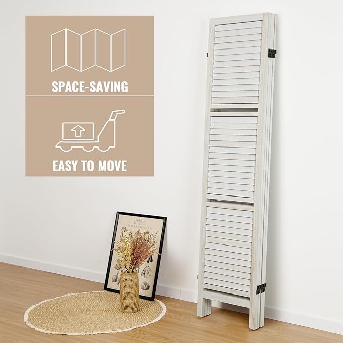 Room Divider with Shelves, Privacy Screen, Room Dividers and Folding Privacy Screens, 4 Panel Wood Temporary Wall Partition Separation Separator, White