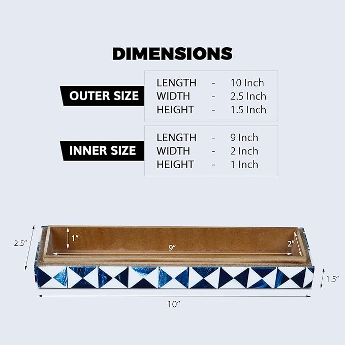 Handicrafts Home Blue and White Decorative Storage Box with Lid – Slim Remote Control Holder Box, Handmade Resin Inlay Wooden Box, Coffee Table Organizer, Small Keepsake Storage Box - 10x2.5x1.5 Inch