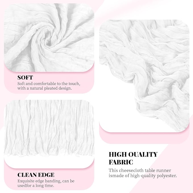 3 Pack White Cheesecloth Table Runner, 17 x 108 Inch, Gauze Cheese Cloth Table Runner Rustic Sheer Runner for Wedding Birthday Party Baby Shower Table Decor(White)