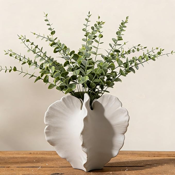 White Ceramic Vase for Home Decor,Modern Art Small Vase for Flowers,Artistic Table Centerpiece Decorative White Vase,Textured Coastal Style Accent for Living Room Shelf or Dining Room