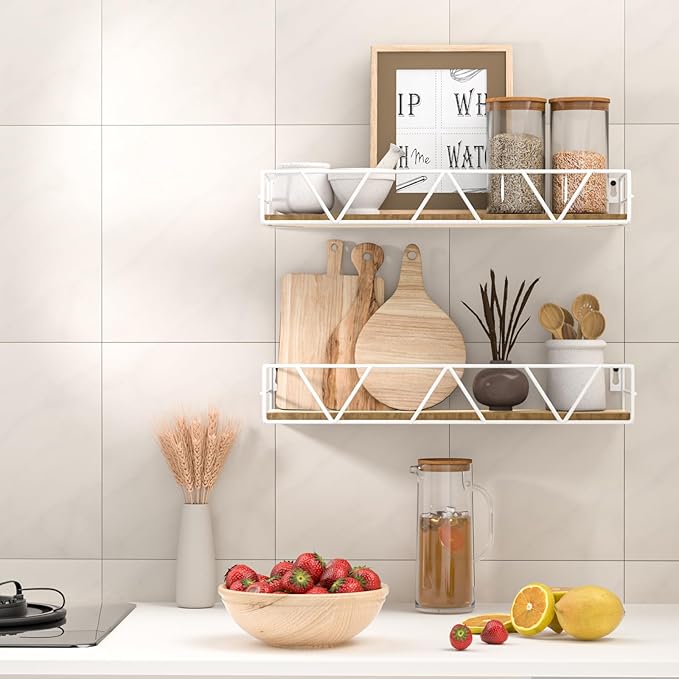 Amaoot Floating Shelves Set of 3, Home Wood Wall Shelf, Farmhouse Shelf for Bedroom, Wall Mounted Floating Shelf for Living Room, Bedroom, Bathroom, Kitchen, Office (White)