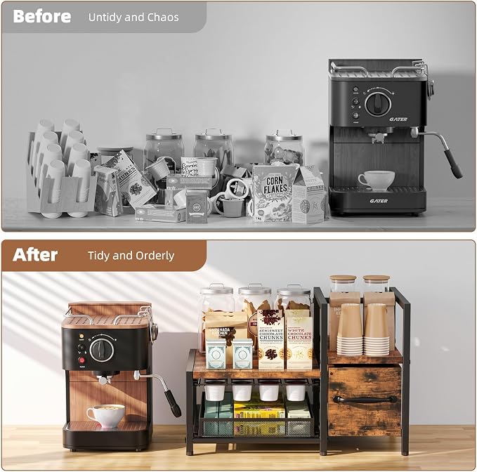 Kssiaz K Cup Holder, 2-tier Coffee Pod Holder for 48 Pods, K Cup Drawer Organizer with Sliding Storage Drawer, Coffee Bar Station Organizer for Countertop, Space Saving, Home & Office, Black