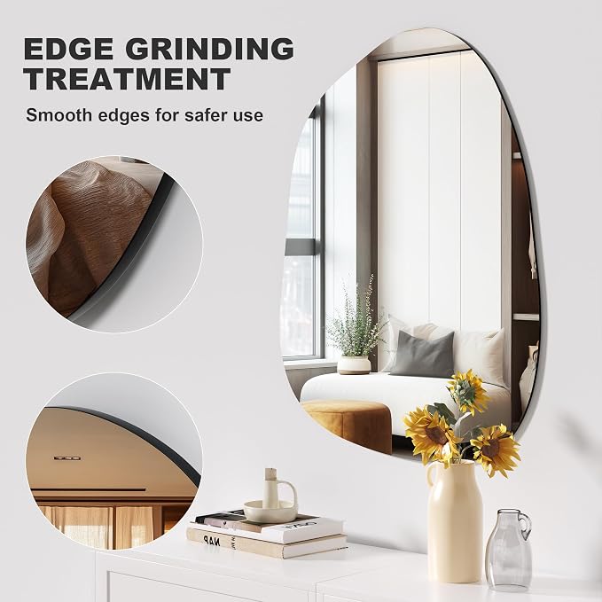 Hasipu Irregular Wall Mirror, 32"x24" Asymmetrical Frameless Mirror, Modern Decorative Mirrors for Living Room, Entryway, Hallway, Bathroom, Bedroom,Wall Mounted Home Decor