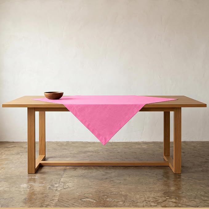 Solino Home Linen Square Tablecloth 52 x 52 Inch - 100% Pure Linen Flamingo Pink Table Throw - Fete, Machine Washable Table Cloth for Summer