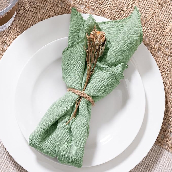 MLMW Sage Green Cloth Napkins Set of 10 Spring Summer Cotton Linen Napkins 16.5"×16.5" Boho Table Napkins for Wedding Party Bridal Shower Birthday Table Decorations
