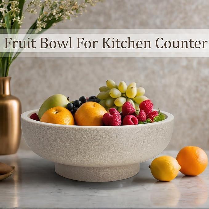 LIN CHUAN Large Decorative Bowl, Fruit Bowl for Kitchen Counter, Modern Resin Bowl for Home Decor, Key Holder for Entry Table, Sand Beige