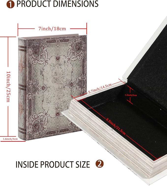 Decorative Wooden Book Box - Vintage Faux Book Boxes for Home Decor, Secret Storage with Magnetic Closure, Antique Style, Leather Cover Design, Perfect for Home Office Bookshelf, 10x7x1.6 Inches