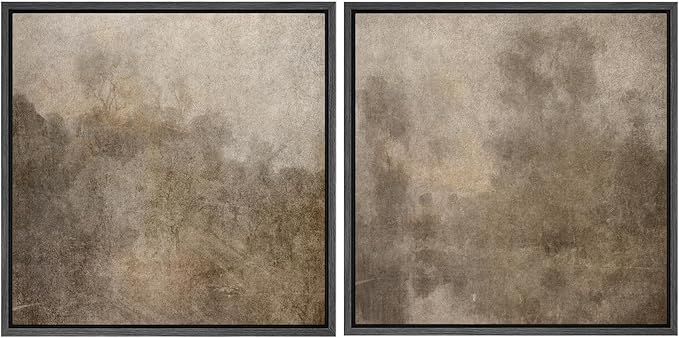 SIGNFORD Framed Canvas Print Wall Art Set Vintage Rustic Neutral Tones with Subtle Patterns Illustrations Modern Art Minimal Relax/Calm for Living Room, Bedroom, Office - 16"x16"x2 Black