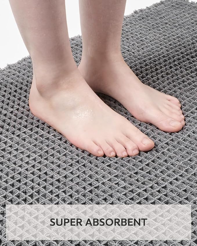 tchdio Waffle Bath Mat Rug, Super Absorbent Non Slip Bath Mats for Bathroom Mat Ultra Soft Bathmat Machine Washable Bathroom Rugs with Tassels, Bath Rugs Beside Tub, 24" x 36"