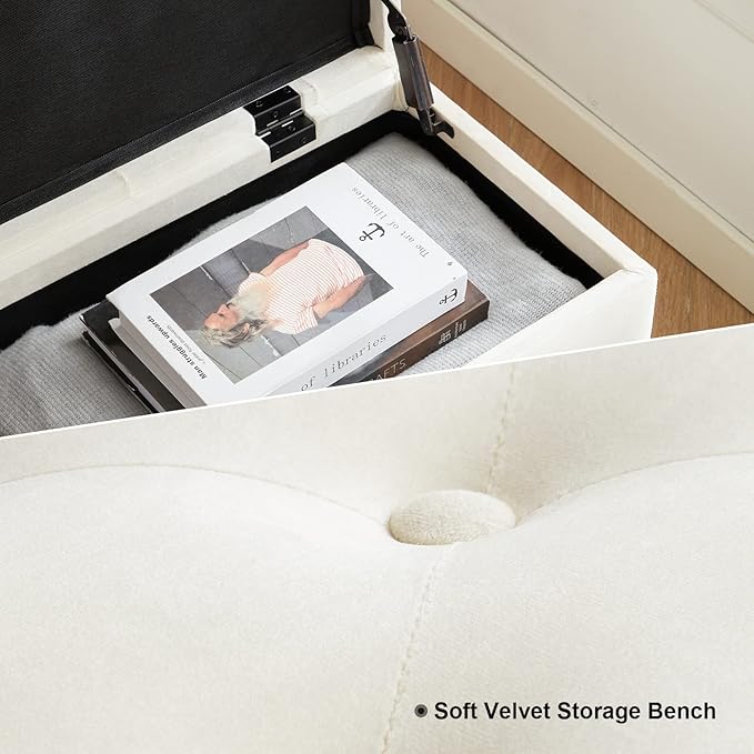 Bench for Bedroom Storage Ottoman Bench with Storage for End of Bed Entryway Cream Velvet