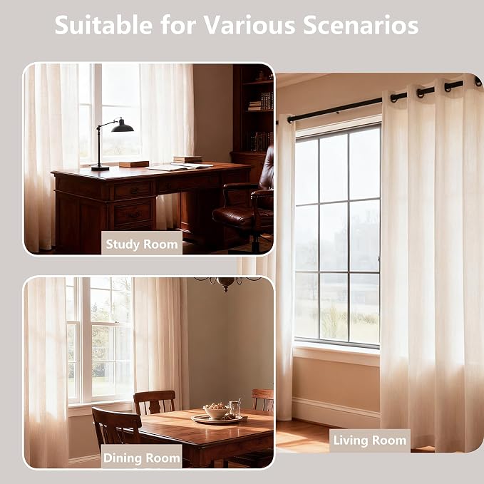 Linen Blended Sheer Curtains & Drapes - 63 Inches 2 Panels Set | Light Filtering & Semi-Sheer Privacy Protection, Grommet Top, Fits Living Room and Bedroom, 54 Inches Wide, Natural Linen