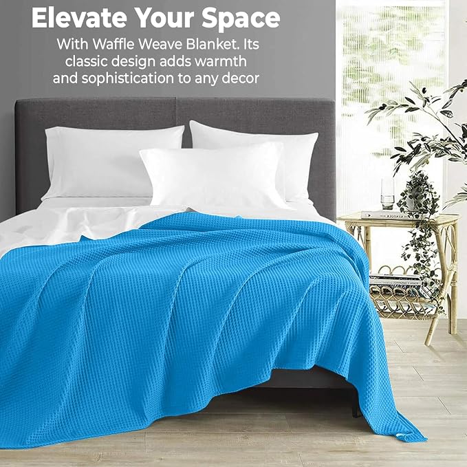 100% Cotton Blankets for Bed - Waffle Weave Blankets for Summer, Lightweight and Breathable Soft Woven Blanket for Spring (Aqua, Twin (60" x 90"))