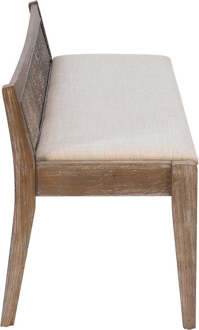 Kasi Brown Low Back Cane Bench with Beige Upholstered Seat by Powell