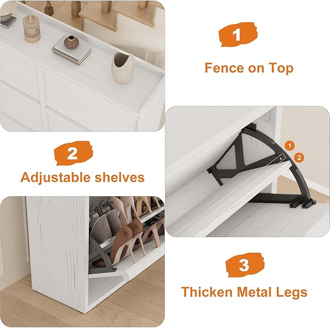 GarveeHome Shoe Cabinet with 6 Flip Drawers, Wooden Shoe Organizer Cabinet with Adjustable Shelf, Shoe Storage for Entryway, Hidden Shoe Cabinet for Hallway, Living Room, White