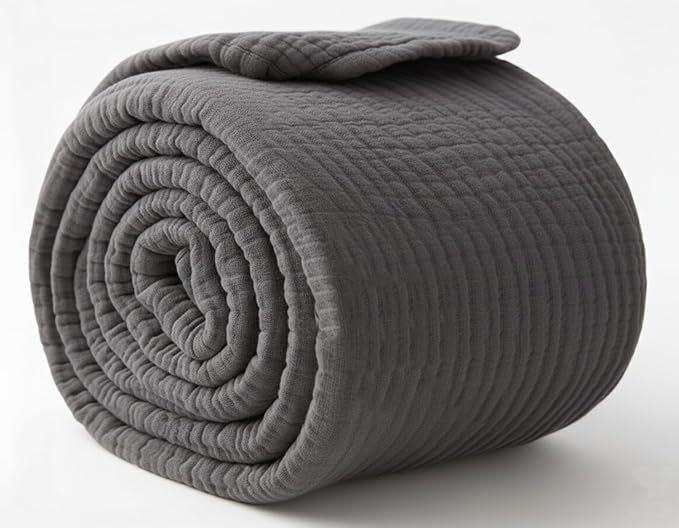 KyraHome 100% Cotton Throw Blanket for Couch, 60"x80" Large Muslin Blankets for Adults, Plant-Dyed, Breathable Cozy Lightweight Summer Blanket, Picnic, Travel, All Season, Dark Grey