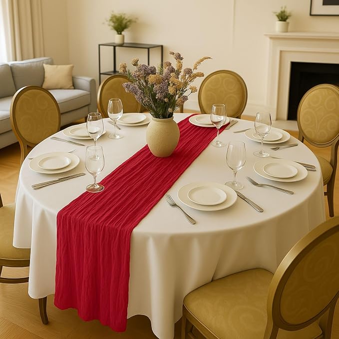 12 Pack Red Cheesecloth Table Runner Set – 10FT x 12pcs Gauze Boho Table Runners for Wedding Party Bridal Shower Baby Shower Dinner Holiday Rustic Decorations